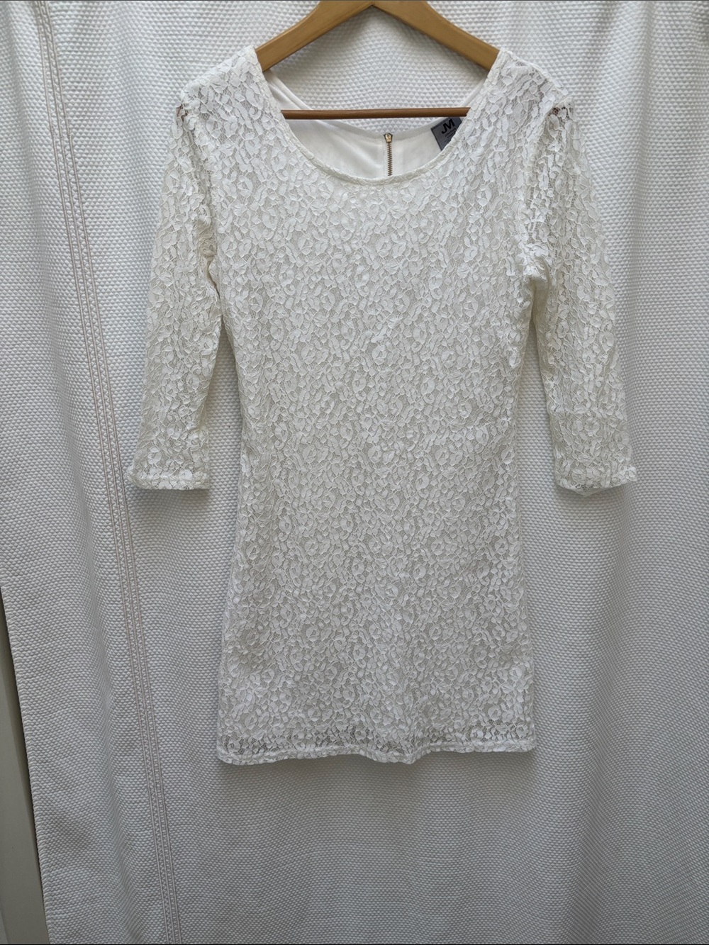 jonathan martin White Lace Mini Dress with Three-Quarter Sleeves